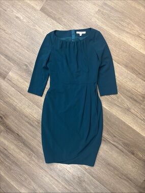 LK Bennett Teal Sheath Dress with Gathered Neck